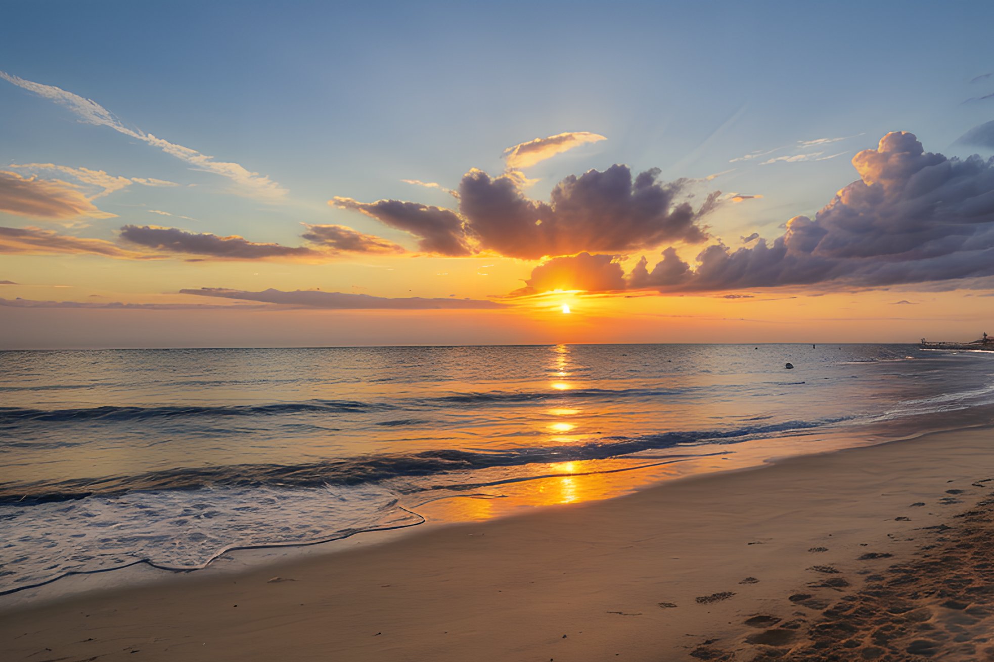 beautiful vivd sunset at beach (large sun)