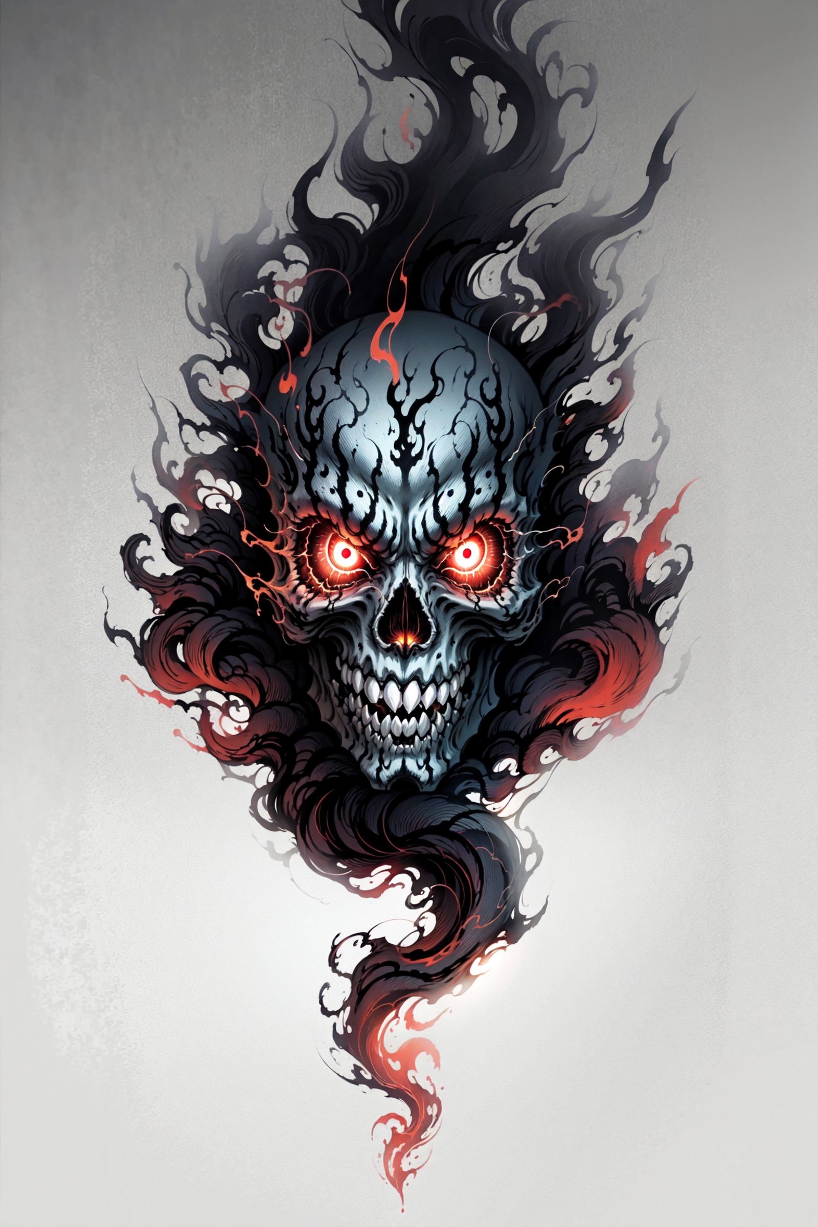 <lyco:BLTA2:0.8> A retro skull, glowing eyes, BLTA, red smoke