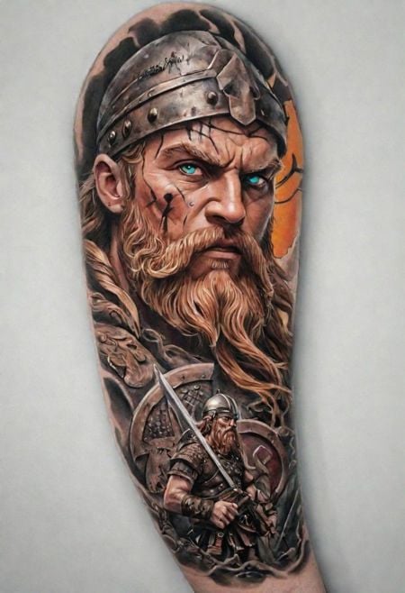 (Complete),Color Desing Tattoo of a Viking in war