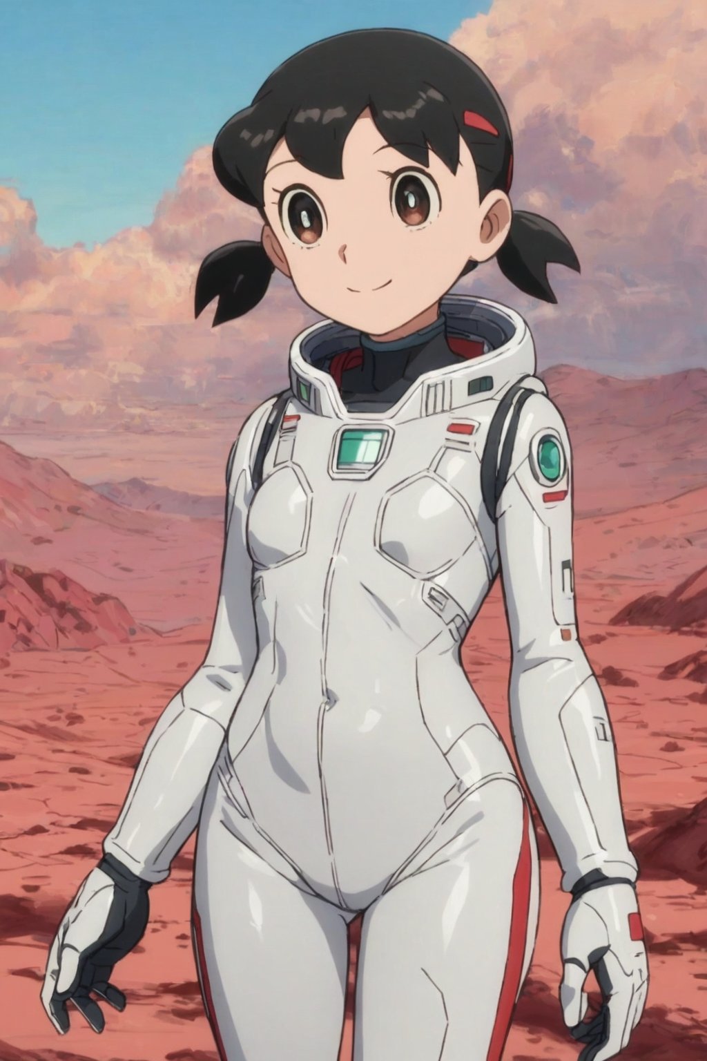 score_9, score_8_up, score_7_up, score_6_up, score_5_up, score_4_up, source_anime,minamoto shizuka,cowboy shot, 1girl, solo, smile, Girl in a spacesuit stepping onto the surface of Mars, Earth visible in the distance, vast red landscape, futuristic colony in the background, sense of wonder and exploration, epic sci-fi scene, hyper-realistic detail,masterpiece, perfect face, best quality, beautiful girl, cute girl, beautiful eyes, shiny eyes, anime coloring, anime screencap, absurdres,<lora:cr81e6de878c73fsdrs0:1>