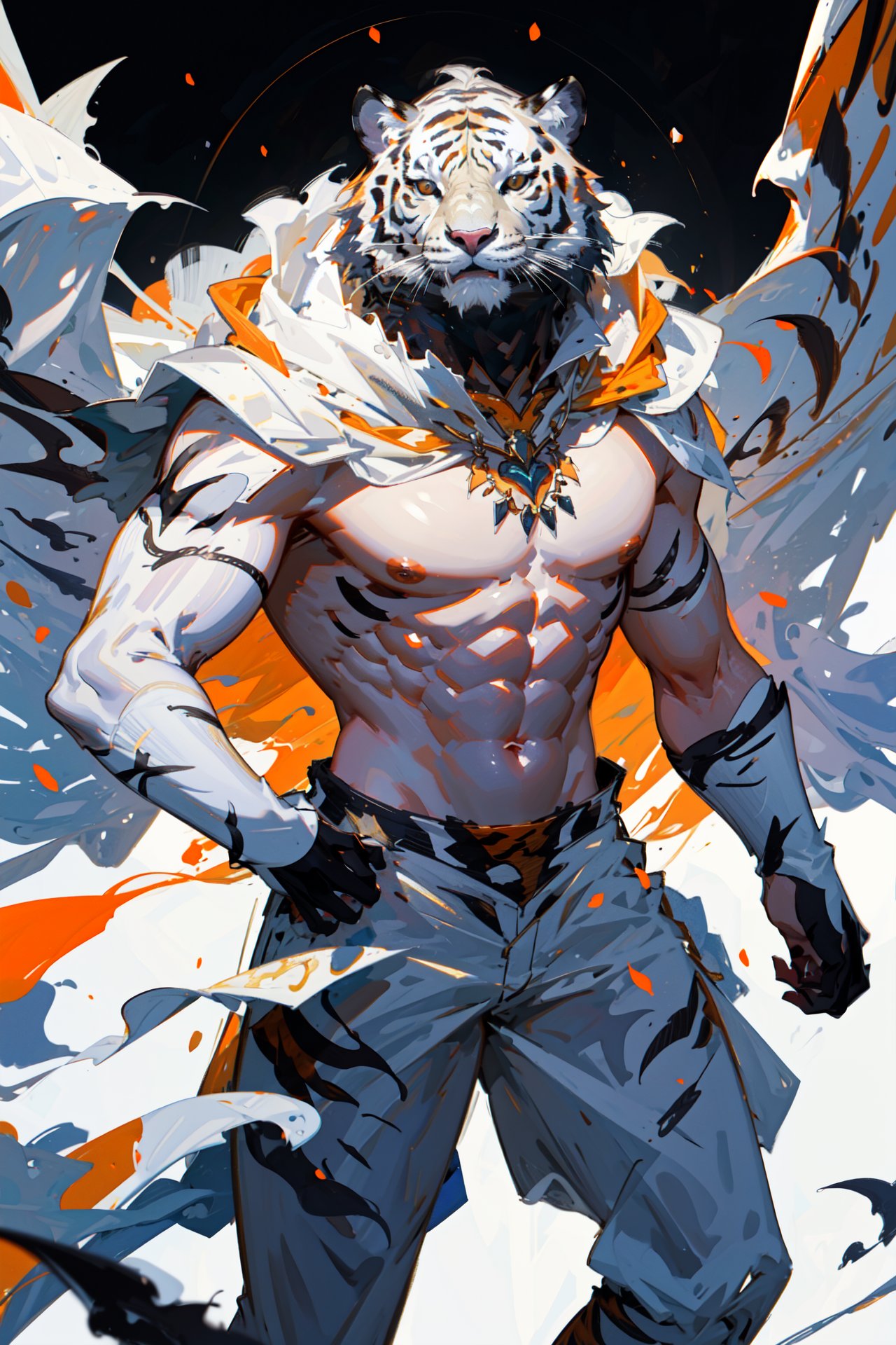 ((best quality, masterpiece, absurbres, super-resolution)), 2 tigers, (White tiger fighting Orange tiger), majestic beast, no human