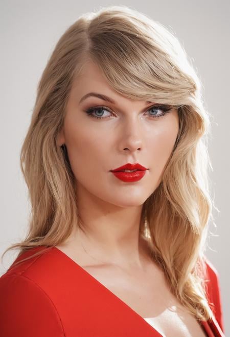 score_9, score_8_up, score_7_up,  rating_safe,tayswift, <lora:taySwiftPony:1.0>,long blonde hair, upper body, red dress, red lips, perfect lighting, professional photoshoot, 