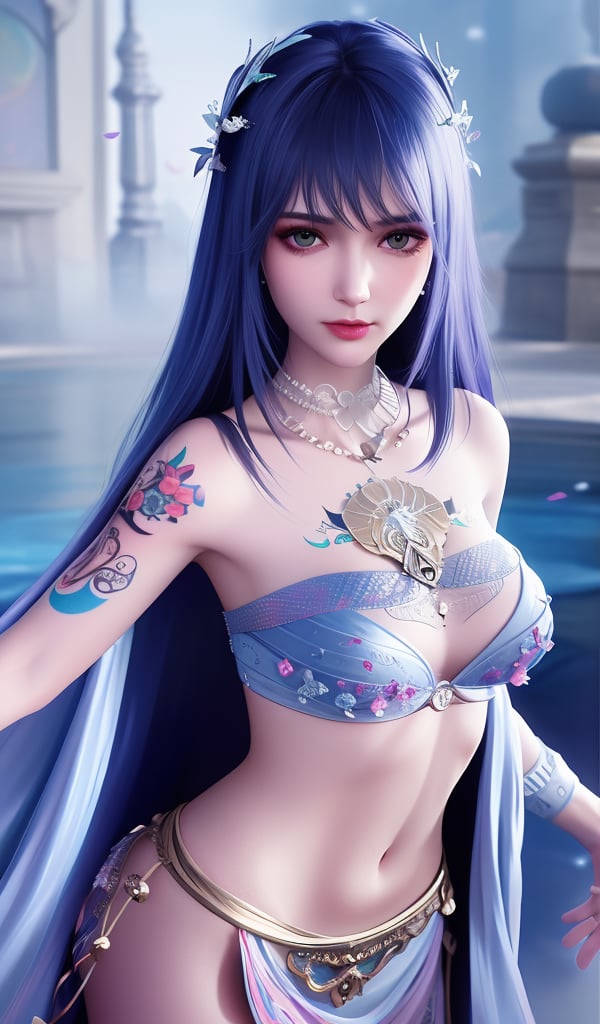 <lora:644-DA-神印王座-圣采儿-TYPE1:0.8>(,1girl, ,best quality, ),looking at viewer,  ,,ultra detailed background,ultra detailed background,ultra realistic 8k cg,, ,masterpiece, (( , )),ultra realistic 8k cgSurrounded by strange, movie perspective, advertising style, Colorful background, splash of color A beautiful woman with delicate facial features,tattoo all over body, flower arms,