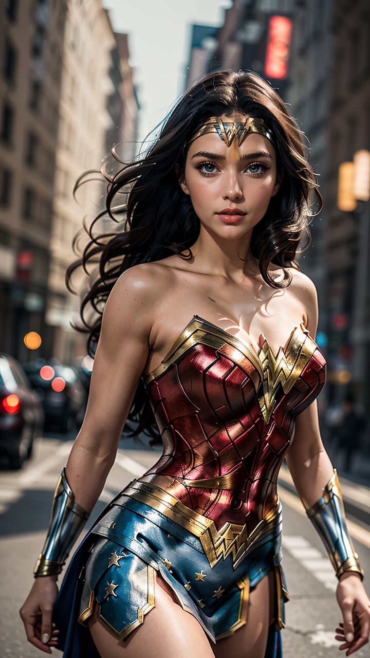 (best quality, masterpiece, colorful, dynamic angle, highest detailed)(Wonder Woman), upper body photo, fashion photography of cute black long hair girl (Wonder Woman), dressing high detailed Wonder Woman suitin dynamic pose, bokeh, light passing through hair, perfect night, (abstract background:1.3), (official art)