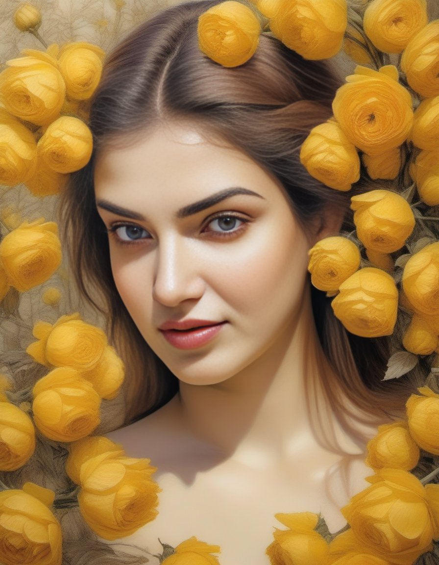 HoneyRose,<lora:HoneyRoseSDXL:1>Girl with beautiful sad eyes on the background of flowering garden. earthy tone and yellow colors (glamour by Dior). Hyperrealistic, real, art, photography, realistic, masterpieces, high quality, best quality, official art, beautiful, aesthetic, highly detailed, intricate, sharp focus, digital art, [style by Luis Royo and Fabian Perez], fine charcoal , pencil sketch, stencil layered resin, 16k, UHD, HDR, (Masterpiece: 1. 5), (best quality: 1. 5)