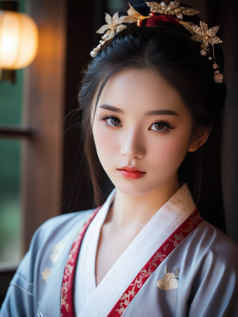 (a 18 y.o chinese pretty modeling in hanfu),france,(sutocking beautiful,cure lovely,shy,implicit,perseverance),soft lighting,high resolution,professional grade,RAW photography,evocative composition,Cinematic Lighting,moody lighting,(freckles:0.7),sexy,perfect eyes,depth of field,