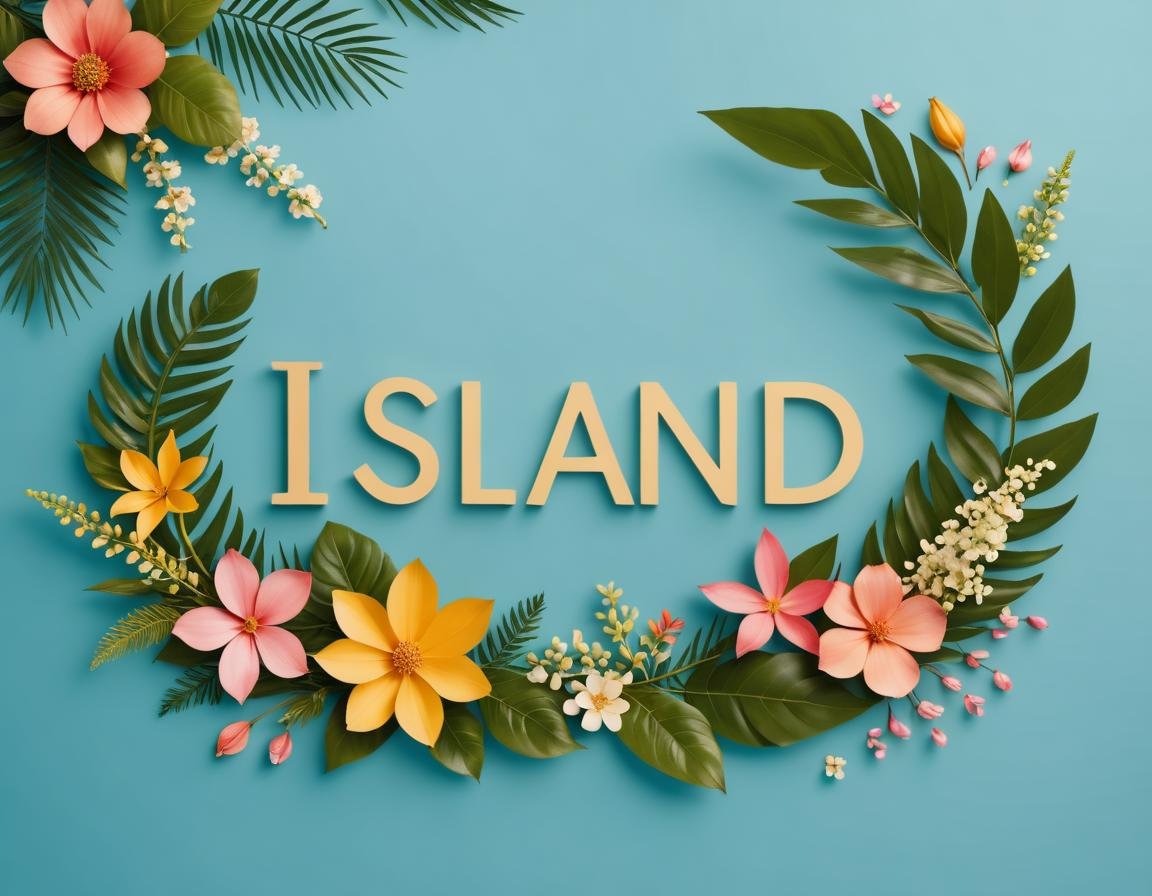 floral design with the word Island.