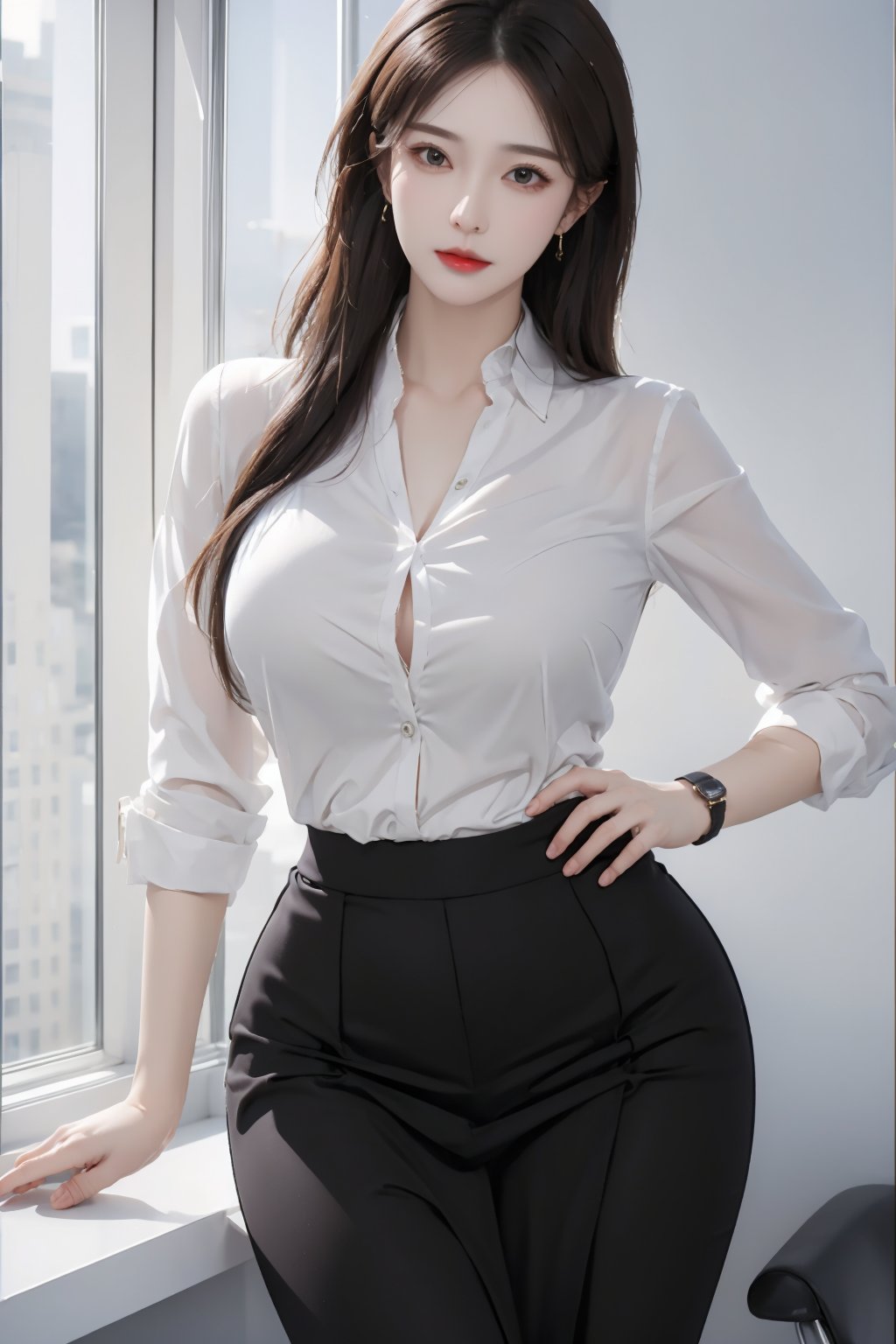 (masterpiece),(best quality),(ultra detailed),realistic,1woman,solo,hips up,closed mouth,office wear,accessories,<lora:ntmix:0.7>,