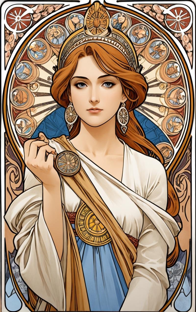 <lora:Mucha:1> mucha, art nouveau,athena, goddess,