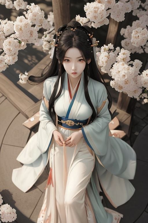 APO <lora:Hanfu:1.5>, a woman, (from above:1.1)