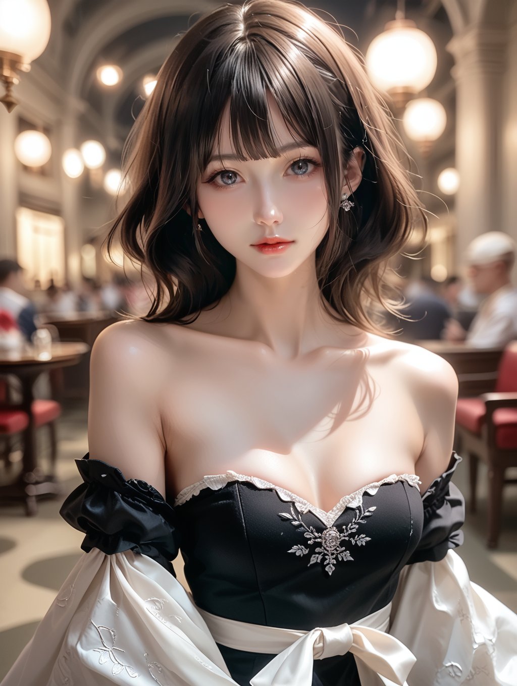 score_9, score_8_up, score_7_up,1girl, supermodel, Japanese beauties, idol, innocence, mysterious, detailed beautiful face, Gothic detailed dress, elegance, graceful, stylish, strapless, off shoulder, bare shoulders, collarbone, looking at viewer, elegant pose, dynamic angle, perfect composition, perspective, break LUT, cinematic, highly detailed, extremely detailed, intricate details, fine texture, crisp detail, crisp edges, high contrast, subtle shadows, complex shading, sharp focus, depth of field, Volumetric lighting, professional lighting, film lighting, concept art, film grain, bokeh,