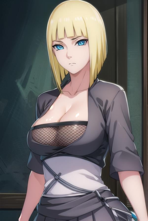 samui, <lora:samui-lora-nochekaiser:1>, samui, blue eyes, blonde hair, short hair, bangs, blunt bangs,BREAK cleavage, fishnets, dress, grey dress, skirt, grey skirt,BREAK cowboy shot, looking at viewer, BREAK indoors,BREAK <lyco:GoodHands-beta2:1>, (masterpiece:1.2), best quality, high resolution, unity 8k wallpaper, (illustration:0.8), (beautiful detailed eyes:1.6), extremely detailed face, perfect lighting, extremely detailed CG, (perfect hands, perfect anatomy),