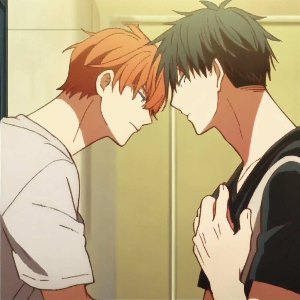 score_9, score_8_up, score_7_up, source_anime, rating_safe, MafuyuGIVEN, RitsukaGIVEN, gay couple focus, 1stboy, 2ndboy, anime screencap,