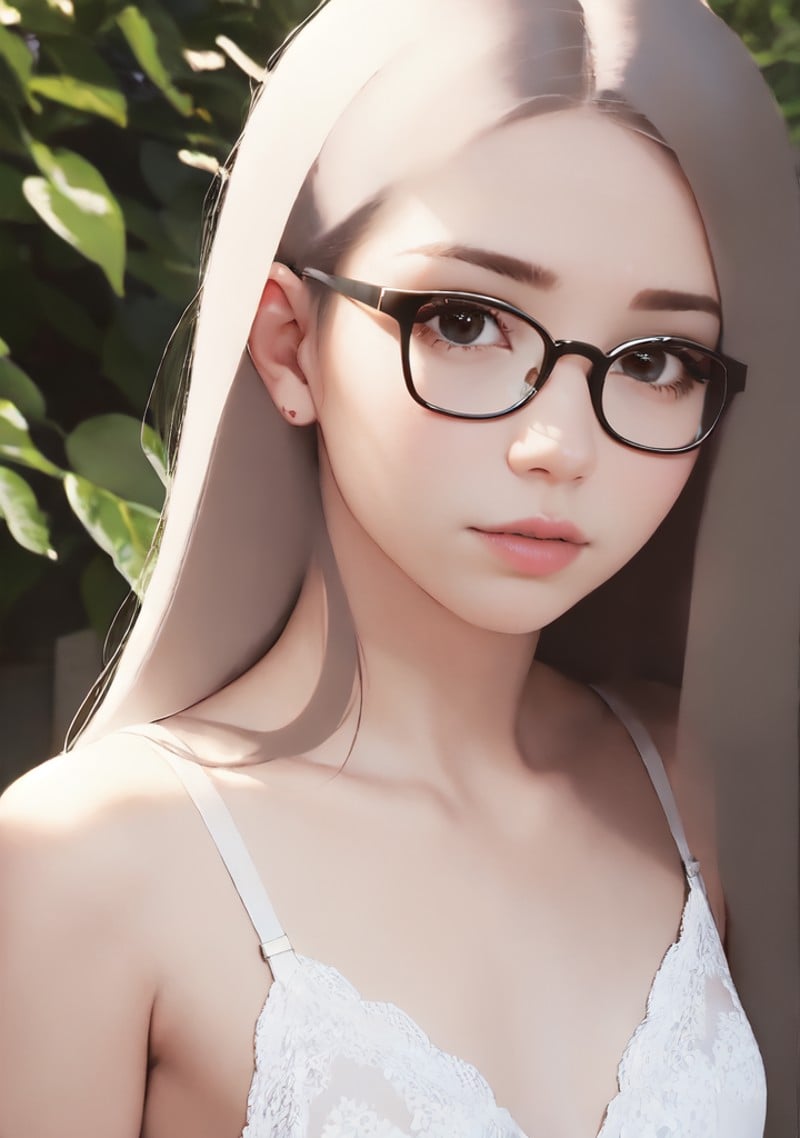 1girl, solo girl, cute girl, (flat chest:1.4), beautiful persian girl, photorealistic, subsurface scattering, (nsfw:1), (lingerie), long white hair, tight body, fine hair texture, detailed eyes and lips, beautiful face, harmonious facial features, thick-rimmed glasses, natural lighting, (best quality), (masterpiece), (absurdres), (colorful picture, beautiful colors, colorful background, colourful lighting:0.5), (flat shading:0.5), (portrait:0.75),