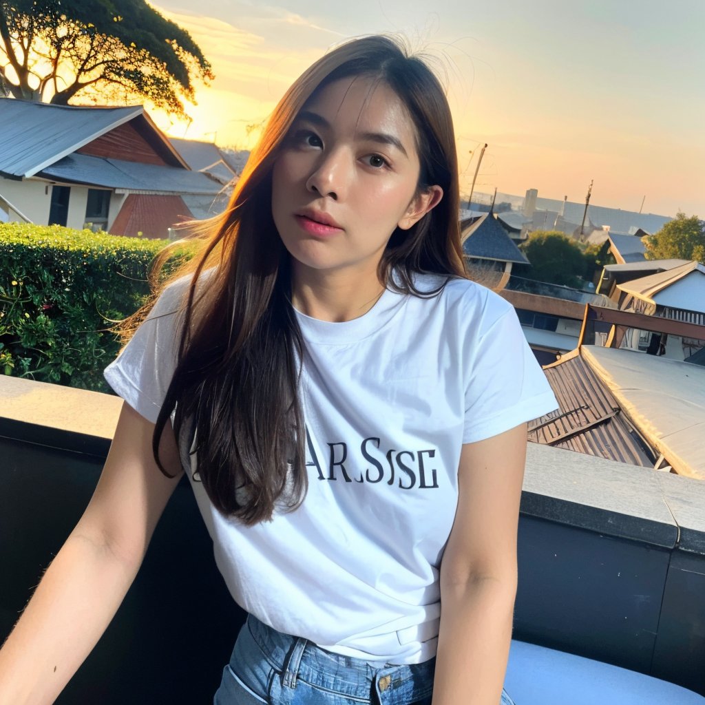 ,(8k, RAW photo, HDR, absurdres,best quality, masterpiece),(realistic, photo-realistic:),best quality,realistic,photorealistic,ultra detailed,Ray tracing,(ultra-detailed)),Thai Woman, look at viewer, long hair, T-Shirt , jeans, (town rooftop), film grain, rim light, <lora:mixgirl:1>