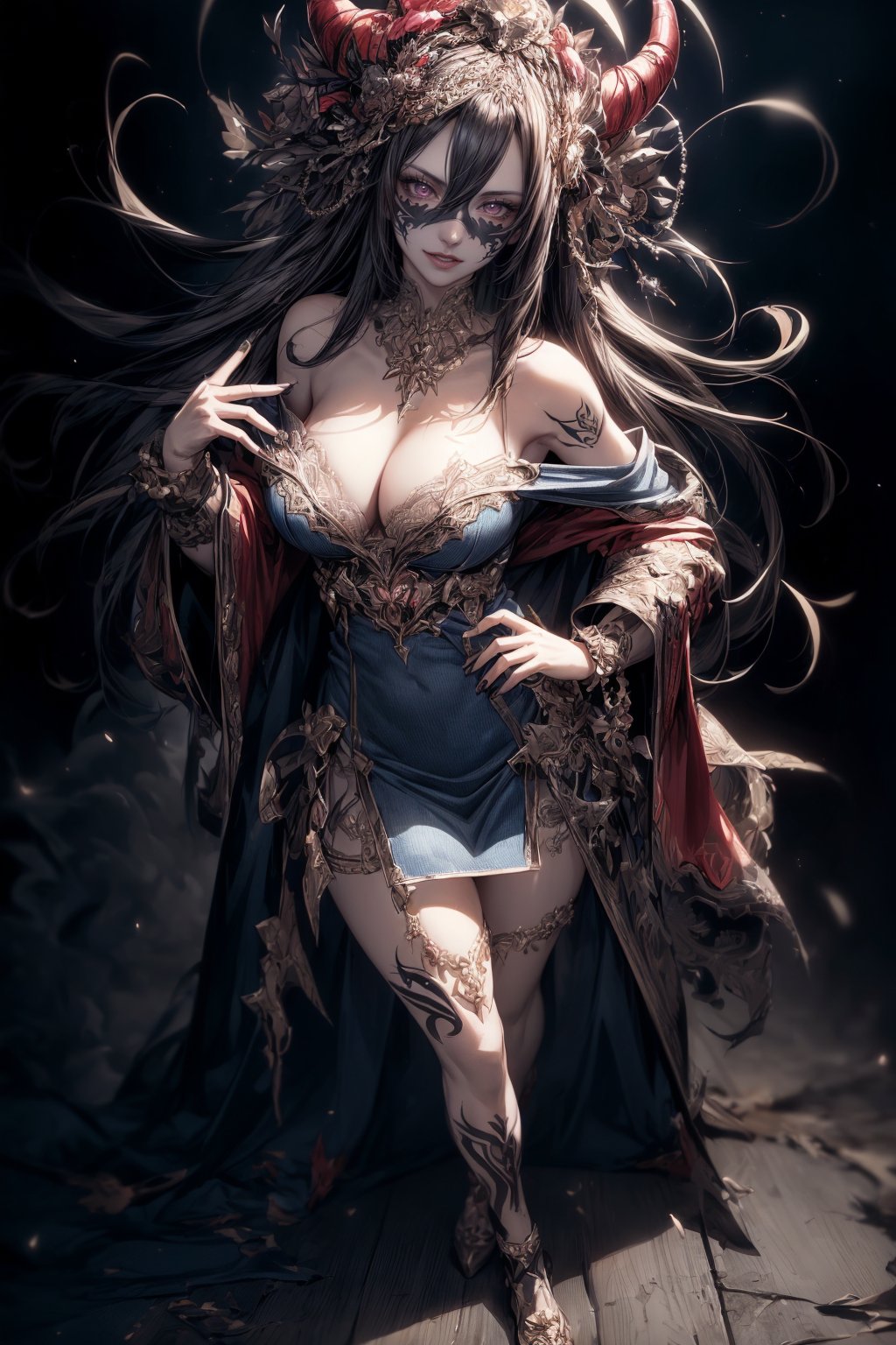 ((((Masterpiece,  Top Quality,  High Resolution))),  8k,  Breach,  Brutal,  Cosmic Fallen Devil,  Brutal,  Evil,  Detailed Eyes:1.3,  Breach,  Detailed Face:1.3,  Accessories,  (Full Body Tribal Tattoo),  Super Detailed Design Jacket Off Shoulder,  D-Cup Cleavage,  Denim Mini Skirt Breach, . Bioluminescence,  Creepy,  Re, .HELL SENT,  Very bright colors,  Light particles: 1.2,  With shining light,  Mshiff,  Wallpaper art,  UHD wallpaper,  Gravure posing,  Sexy pose: 1.2,  Cowboy shot, ,  Evil glow,  Evil laugh, . Kiana Kasrana, YAMATO, rolopekka, noelledef, outfit-km, purple dress, yaemikodef, monadef, kamisatoyakadef, alexia_olis, arlecchino, phlg,<lora:EMS-179-EMS:0.500000>,<lora:EMS-1093-EMS:0.500000>,<lora:EMS-63140-EMS:0.500000>