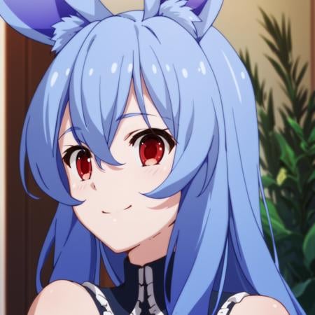 score_9, score_8_up, score_7_up, score_6_up, score_5_up, score_4_up, source_anime, , Kuro, blue hair, red eyes, long hair, rabbit girl, animal ear fluff, , soft smile, portrait