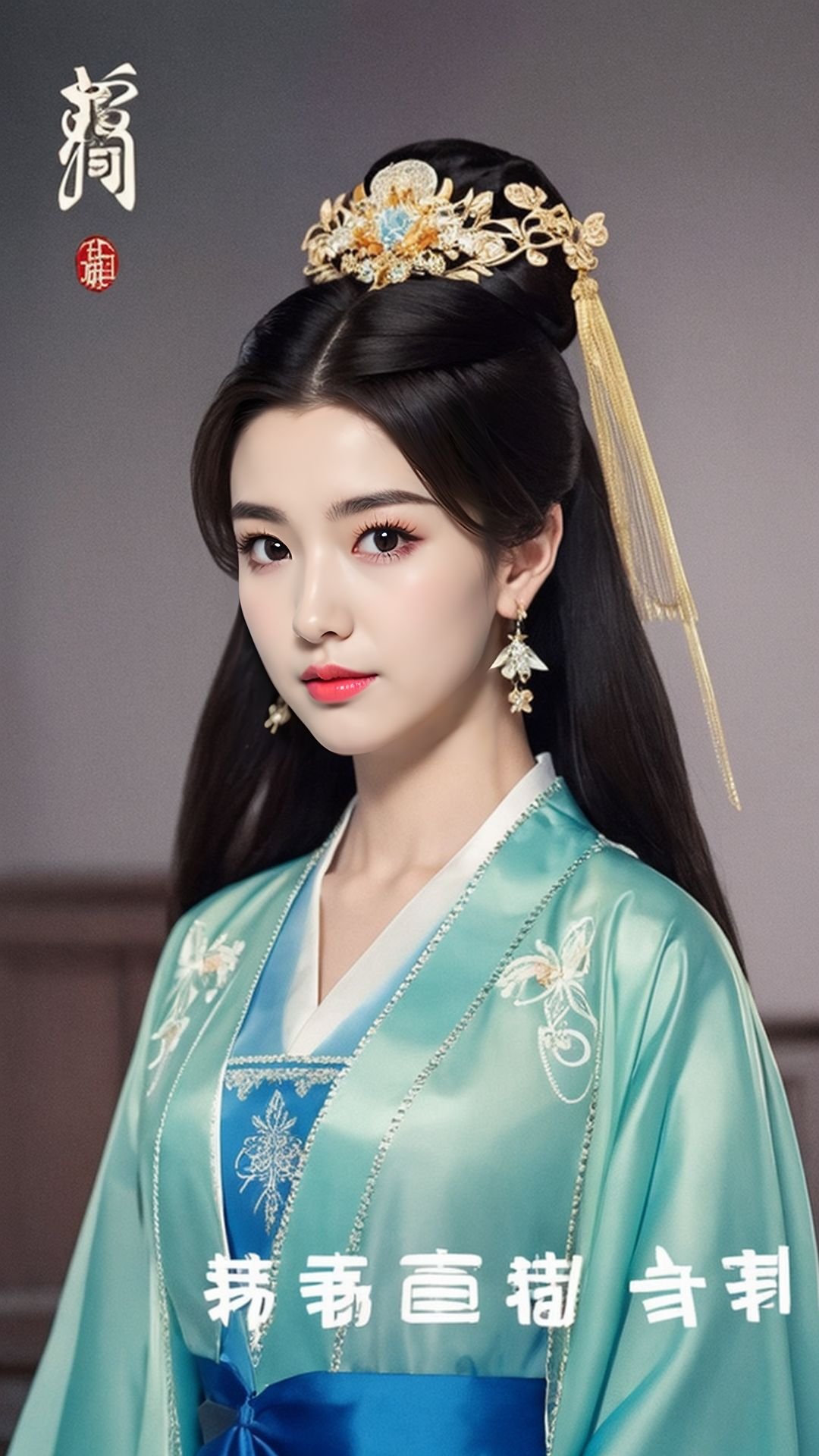 fairy hanfu,  1girl,  solo,  long hair,  looking at viewer,  black hair,  hair ornament,  jewelry,  upper body,  earrings,  black eyes,  chinese clothes,  realistic,  chinese text,  hanfu,  tienhiep, Hanfu, tienhiep<lora:tienHiep3-fMix_v1:0.7> <lora:lily3_fMix_v1:0.1> <lora:honglian21-fantasyMix_v1:0.1>