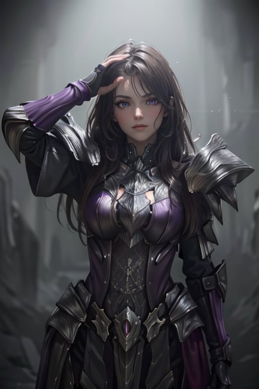 <lora:HXarmour_047a:0.8>,mountain,Hands above the head,, hxarmour,1girl,(dark purple armour:1.3),, ultra-detailed,extremely delicate and beautiful,(by exquisite colors block),masterpiece,best quality,unreal engine 5 rendering,movie light,movie lens,movie special effects,detailed details,HDR,UHD,8K,CG wallpaper,