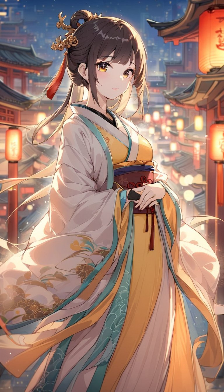 comic_art_style,Chinese style,masterpiece,best quality,city,1girl,looking at viewer,bokeh,hanfu,<lora:好吃米-二次元画风:0.6>,