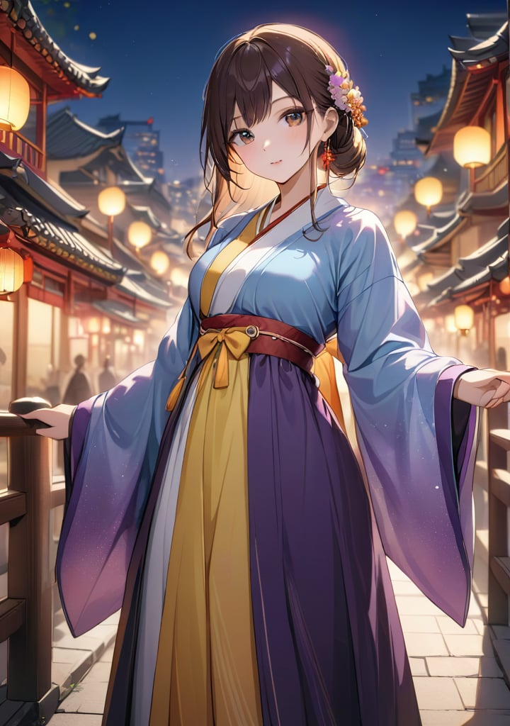 masterpiece,best quality,city,1girl,looking at viewer,bokeh,hanfu,