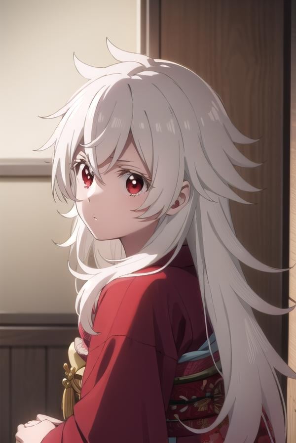 summertimehaine, <lora:summertime haine s1-lora-nochekaiser:1>,haine, long hair, bangs, (red eyes:1.3), white hair,BREAK japanese clothes, kimono, red kimono,BREAK indoors,BREAK looking at viewer,BREAK <lyco:GoodHands-beta2:1>, (masterpiece:1.2), best quality, high resolution, unity 8k wallpaper, (illustration:0.8), (beautiful detailed eyes:1.6), extremely detailed face, perfect lighting, extremely detailed CG, (perfect hands, perfect anatomy),