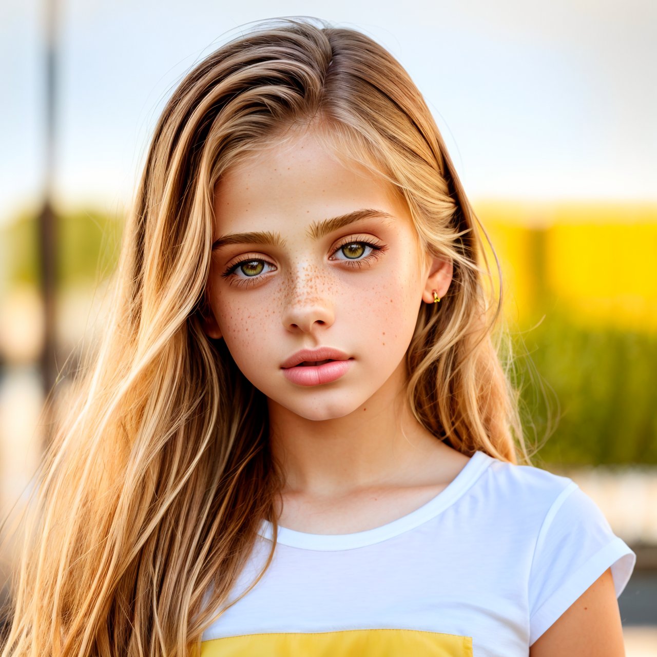 (masterpiece:1.3), best quality, extra resolution, wallpaper close up portrait of stunning (AIDA_LoRA_InW2017:1.04) <lora:AIDA_LoRA_InW2017:0.9> in (simple yellow t-shirt:1.1), [little girl], glossy skin with visible pores and freckles, pretty face, self-assurance, hyper realistic, kkw-ph1, (colorful:1.1), (studio photo:1.1), (simple white background:1.1)