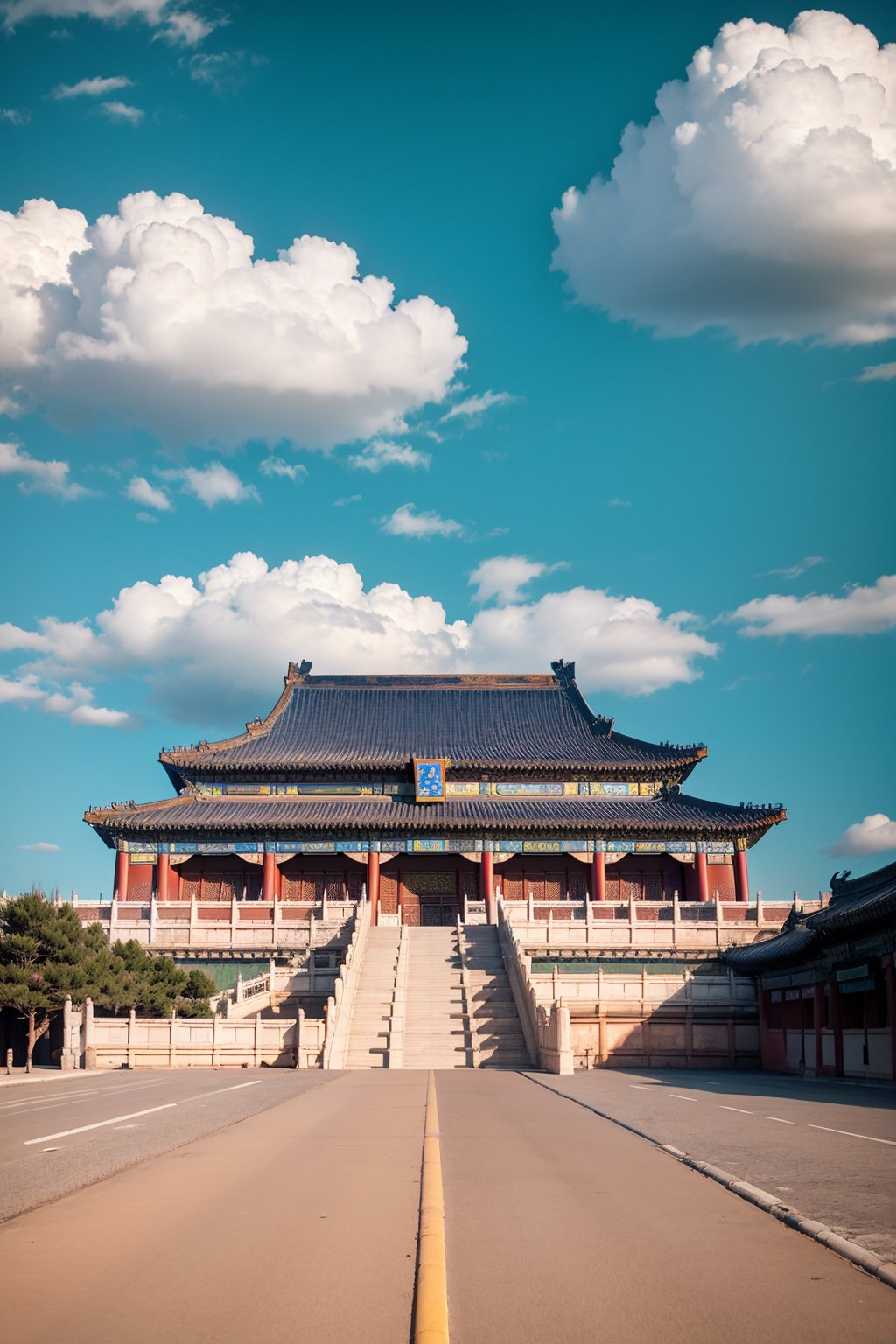 <lora:故宫 (5):0.8>,gugong,sky,cloud,sky,blue sky,scenery,East Asian architecture,architecture,Forbidden City,road,8K,photography Wilight W resolution,<lora:shou-v50:0.5>,