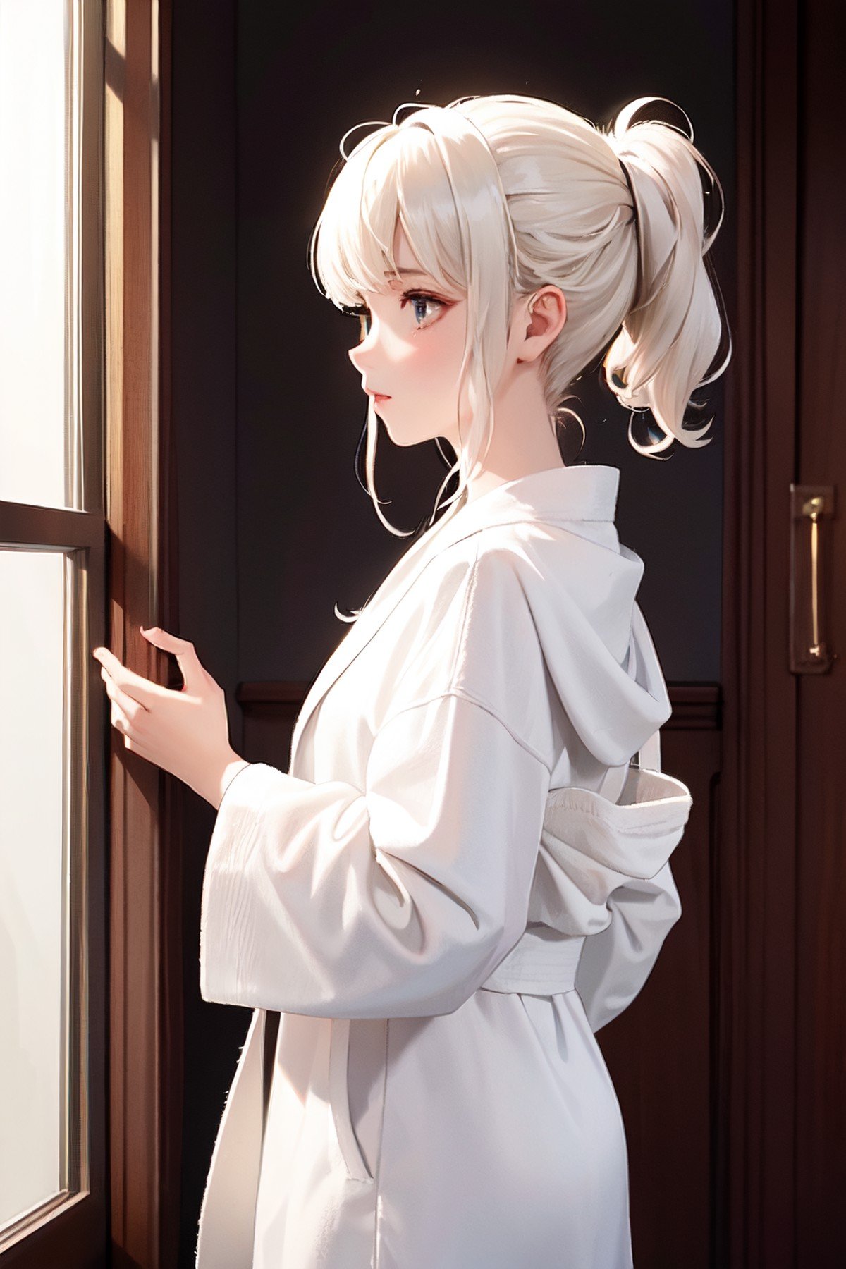 1girl,white bathrobe,(masterpiece, top quality, best quality, beautiful and aesthetic:1.2),<lora:kui white bathrobe:0.4>,