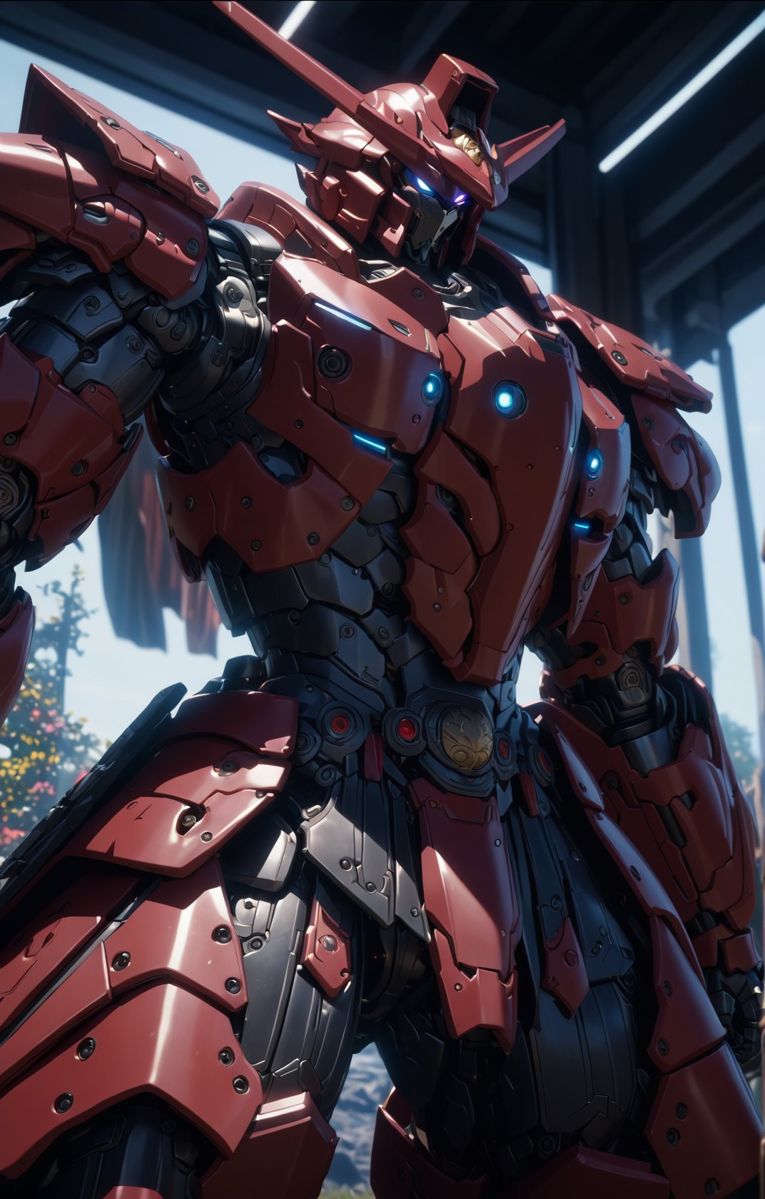 (red and black mecha), gundam, masterpiece,best quality,ultra-detailed, anime screencap,extremely detailed,intricate details,highres,cowboy shot, samurai armor (masterpiece, best quality:1.75), (Depth of field hdr 8k 4k wallpaper cinematic angle, cinematic lighting,:1.5) (masterpiece, best quality:2.0), (Depth of field hdr 8k 4k wallpaper cinematic angle, cinematic lighting,:1.5) (masterpiece, best quality:2.0)