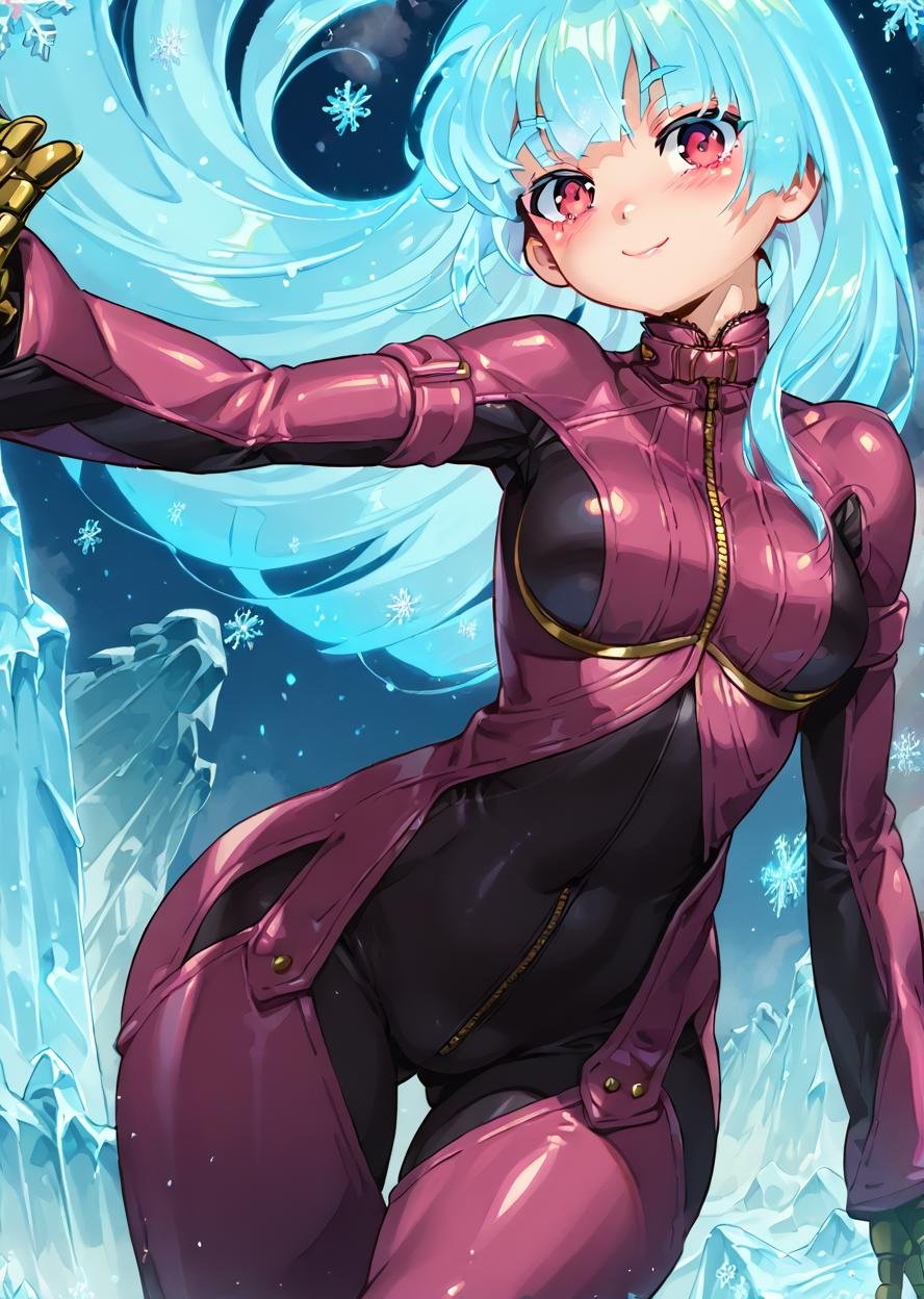 score 9, score 8 up, score 7 up, rating questionable,detailed background,<lora:kula.pony:1>,kula, wide hips, shiny skin,glowing hair, iceberg, blue background, snowflake, smile, blush,  <lora:HappoubiJP:1>