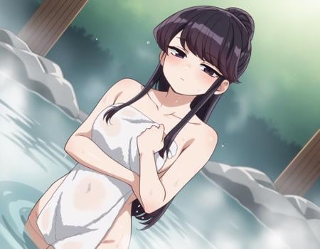 score_9, score_8_up, score_7_up, source_anime,shoukokomi, <lora:shouko-komi-s1s2-ponyxl-lora-nochekaiser:1>,shouko komi, long hair, bangs, black hair, black eyes, half-closed eyes,nude, naked, outdoors, onsen, towel, naked towel, steam, bathing, nude cover, partially submerged, water, bath, steam censor, wet towel, blush,looking at viewer, cowboy shot, dutch angle, solo,