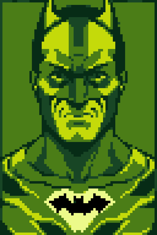 <lora:Gameboy Palette Style:0.6> green theme, limited color, gb_palette, 1boy, batman