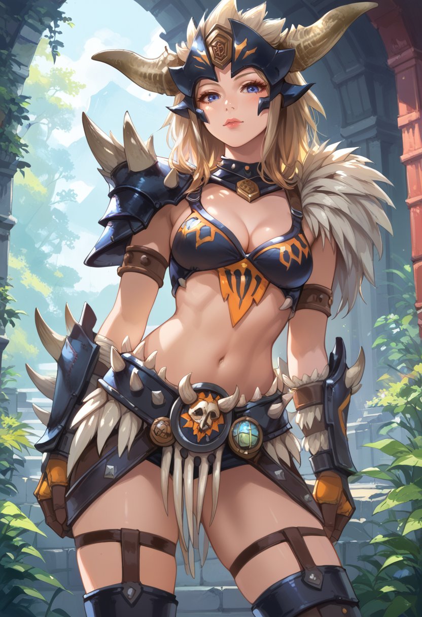 (score_9:0.9),score_8_up,score_7_up,rating_explicit,anime style,(zPDXL),(zPDXL3),<lora:Nergigante armor ponyXL v1:0.75>,nergigante armor,1girl,solo,horn helmet,blue eyes,navel,midriff,medium breasts,black knee boots,cleavage,black gauntlets,lips,looking at viewer,spikes shoulder armor,white spikes, black bikini armor,