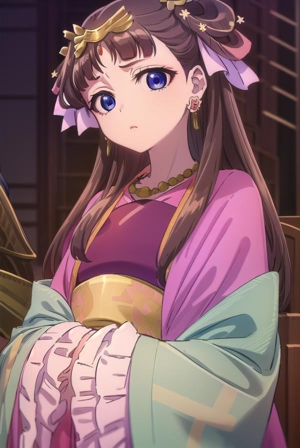 lishu, <lora:lishu s1-lora-nochekaiser:1>,lishu, long hair, brown hair, hair ornament, (purple eyes:1.1), tiara,BREAK jewelry, earrings, necklace, chinese clothes, hanfu,BREAK indoors,BREAK looking at viewer, (cowboy shot:1.5),BREAK <lyco:GoodHands-beta2:1>, (masterpiece:1.2), best quality, high resolution, unity 8k wallpaper, (illustration:0.8), (beautiful detailed eyes:1.6), extremely detailed face, perfect lighting, extremely detailed CG, (perfect hands, perfect anatomy),