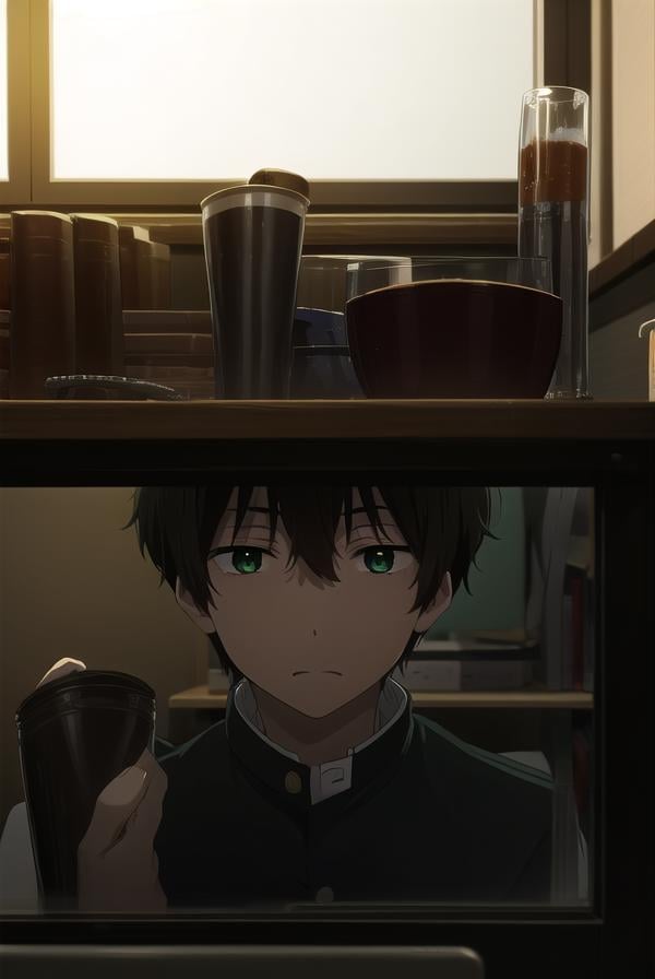 houtarouoreki, <lora:houtarou oreki s1-lora-nochekaiser:1>,houtarou oreki, short hair, bangs, black hair, hair between eyes, (green eyes:1.5), male focus,BREAK school uniform, gakuran,BREAK indoors, classroom,BREAK looking at viewer, (cowboy shot:1.5),BREAK <lyco:GoodHands-beta2:1>, (masterpiece:1.2), best quality, high resolution, unity 8k wallpaper, (illustration:0.8), (beautiful detailed eyes:1.6), extremely detailed face, perfect lighting, extremely detailed CG, (perfect hands, perfect anatomy),