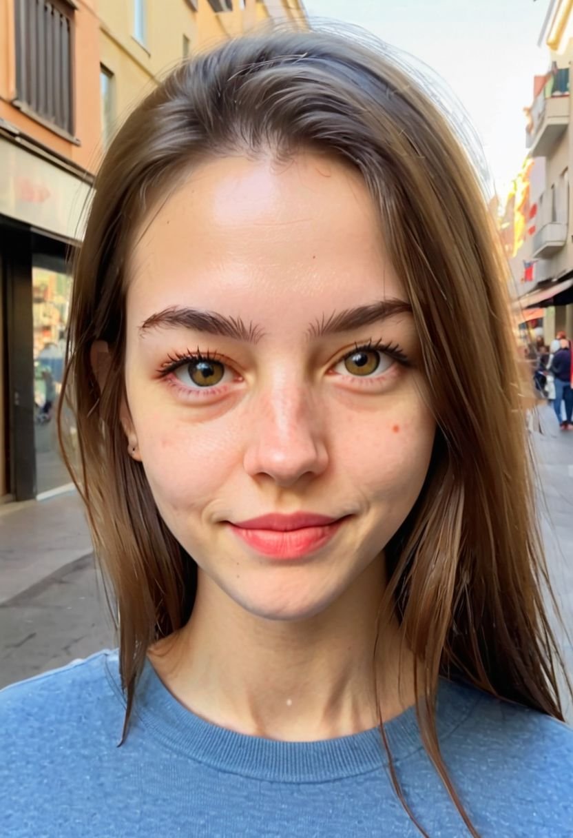 (Lleonor:1.3),(close Portrait:1.4), (2020s clothes:1.4),detailed face, looking for a viewer, in a street, (pale skin,very slim:1.3),(long hair:1.3),(smiling:1.0),1girl