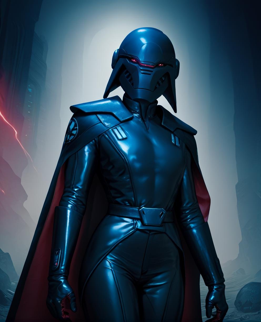 score_9, score_8_up, score_7_up, score_6_up, score_5_up, score_4_upTrilla, helmet, looking at viewer,   armor,gloves,black bodysuit,black cape,belt,science fiction,sith base,<lora:Trilla:0.8>,solo,