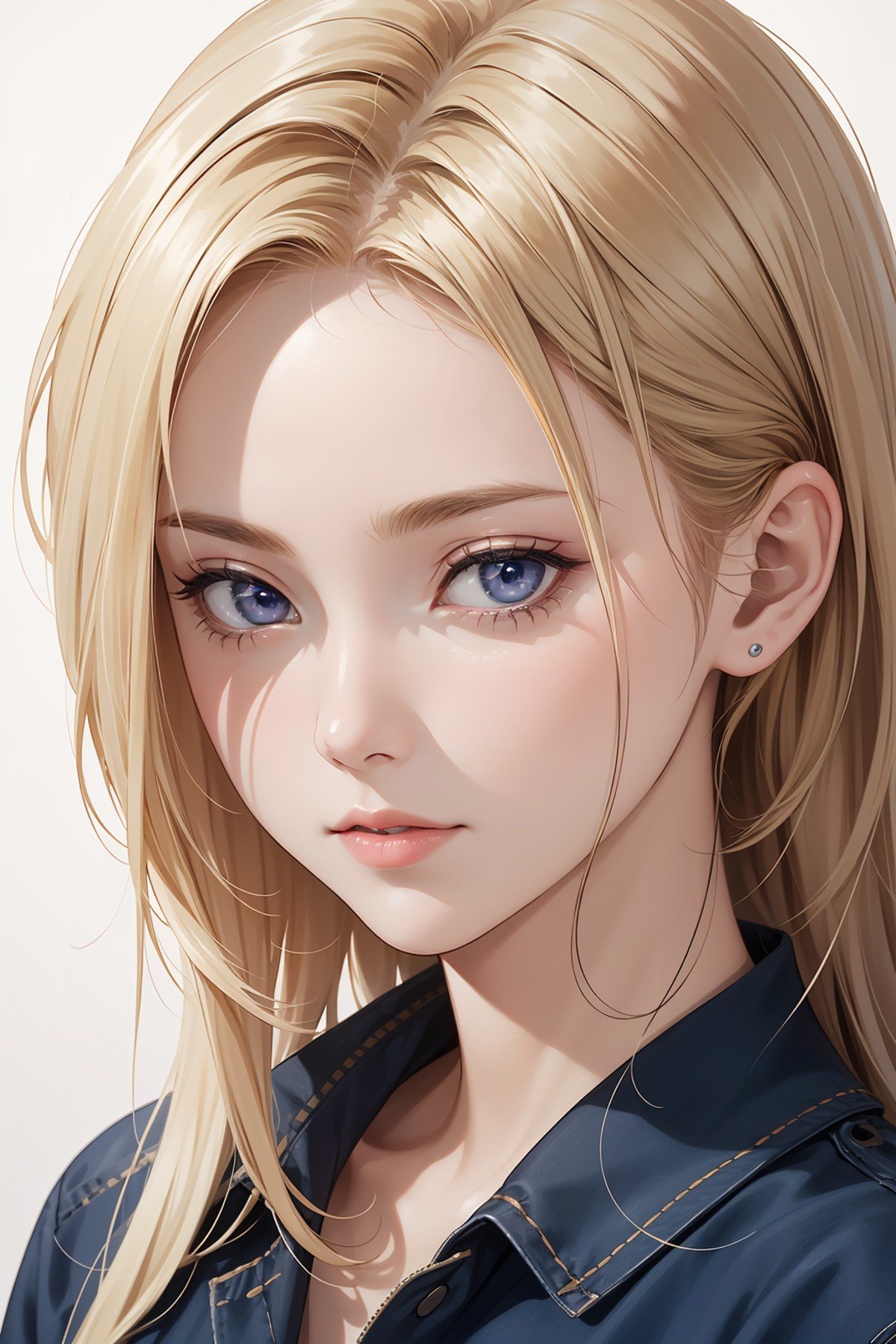 1girl, upper body, best quality, RAW photo, 16k wallpaper, extremely detailed CG, amazing, ultra detailed, hyperrealistic, official art, High quality texture, incredibly absurd-res, high-res, 18 years old, cute girl, blonde hair, beautiful face, detailed dark indigo eyes