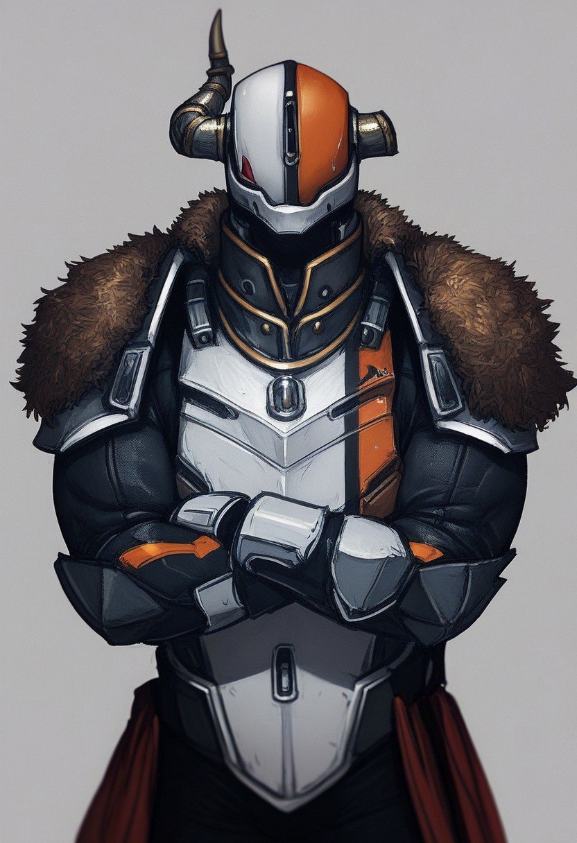 score_9, score_8_up, score_7_up, solo, 1boy, lord_sh@xx, helmet, armor, muscular, portrait, looking at viewer, arms crossed