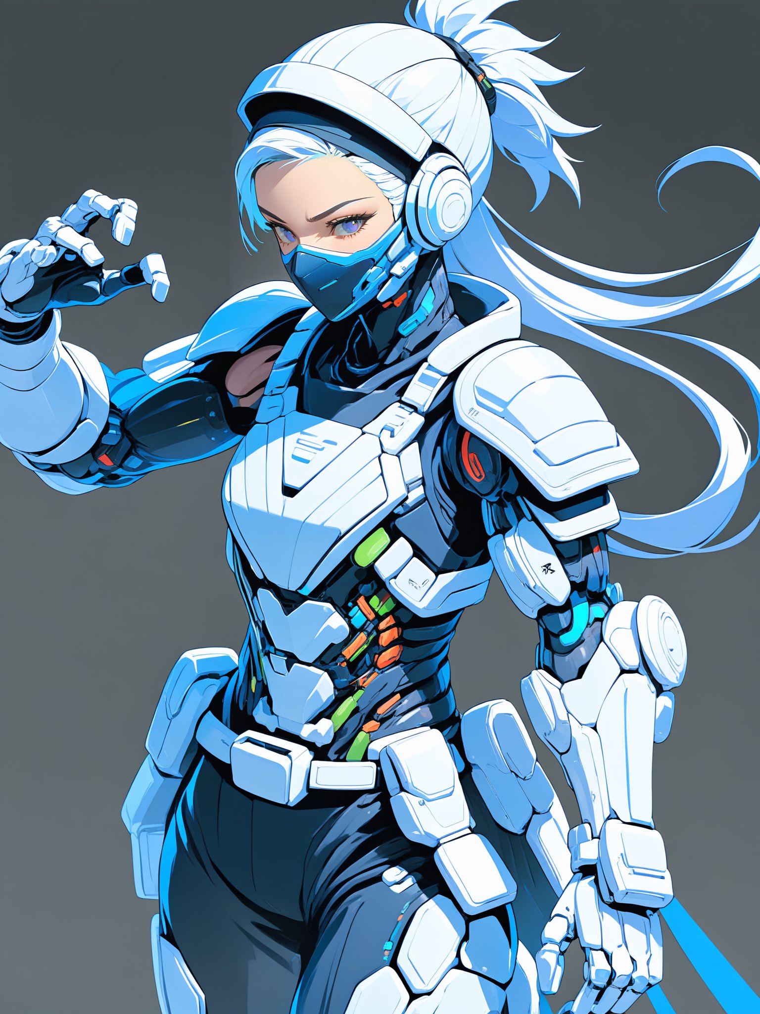 cute girl, concept art, manga,  ultra detail, dark background,BREAK, Create an image of a cyborg ninja, with advanced technology, enhanced agility, and the skills of a master assassin.