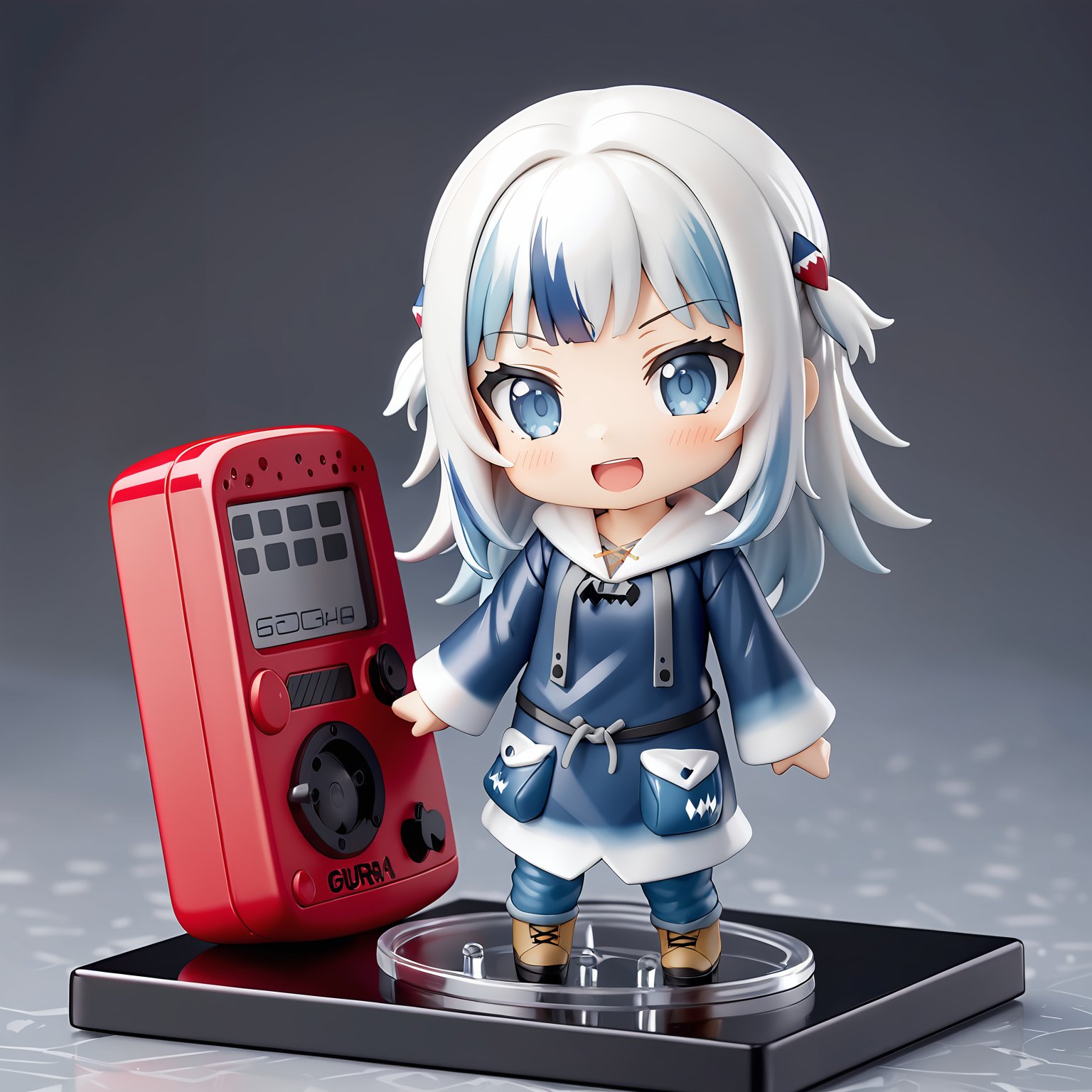 nendoroid figure, 1girl, gawr gura \(1st costume\), hololive , masterpiece, best quality, Nendoroid