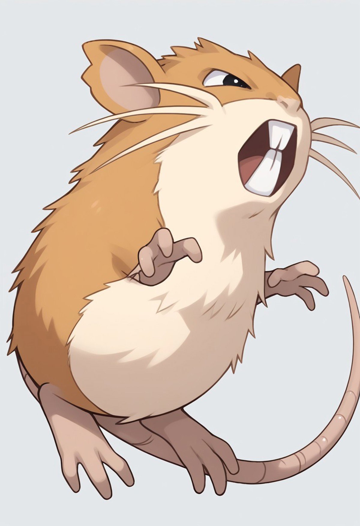 (source_anime, score_9, score_8_up, score_7_up:1), solo male, raticate, feral, looking to the side, jumping, simple background