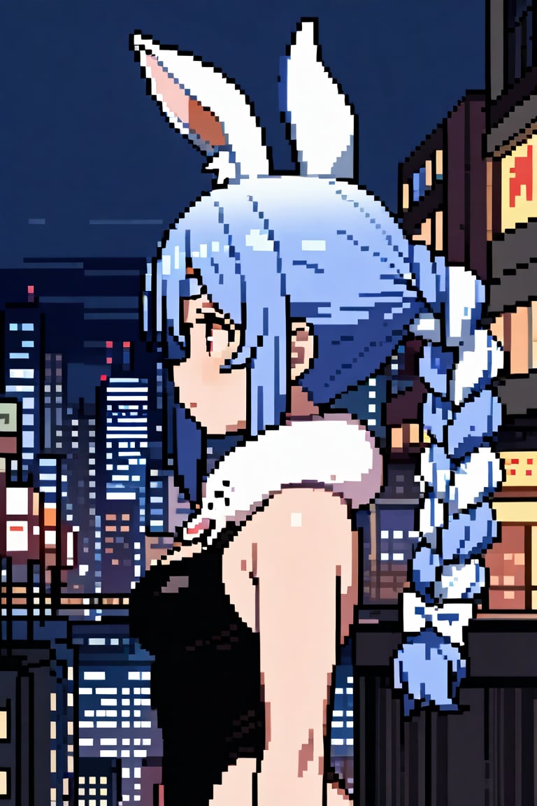 1girl, masterpiece, Usada Pekora, city background, upperbody  <lora:AziibPixelArtXL_Anime:0.8>