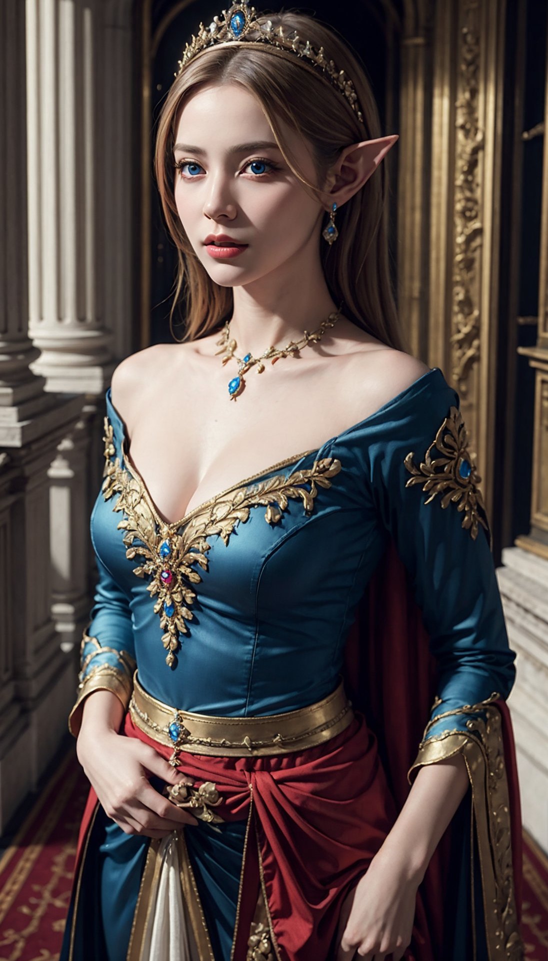 (best quality, masterpiece:1.2),ultra detailed,(photo realistic:1.4),royal palace,elven_princess,<lora:ElvenPrincess_v1:0.5>,