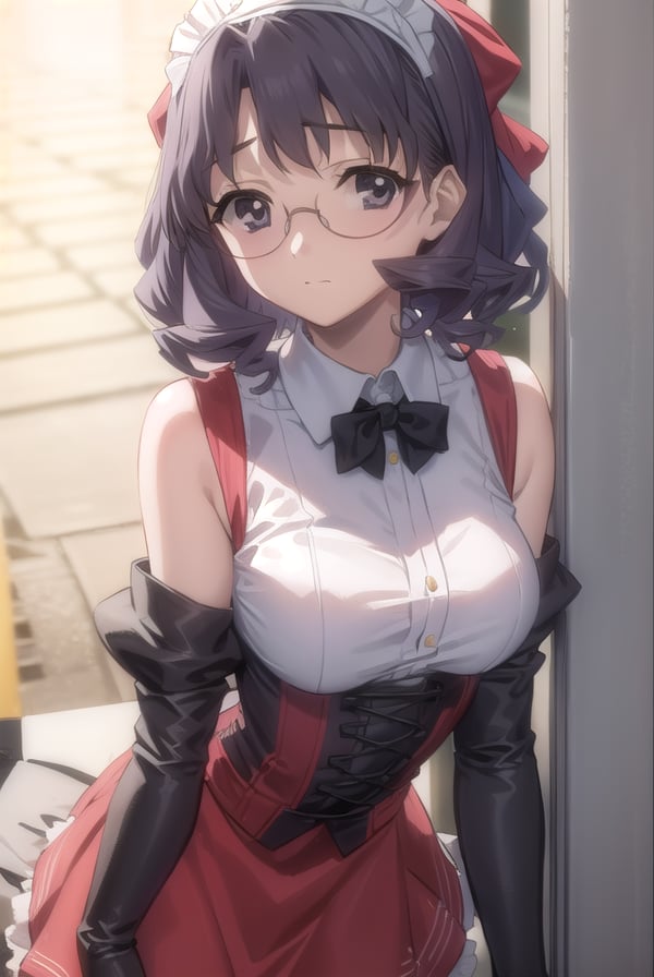 aiyamagata, <lora:ai yamagata-lora-nochekaiser:1>,ai yamagata, short hair, black hair, glasses, (black eyes:1.5),BREAK bow, ribbon, maid, maid headdress, waitress, skirt, red skirt, red dress, juliet sleeves, (black bow:1.2),BREAK indoors, cafe,BREAK looking at viewer, (cowboy shot:1.5),BREAK <lyco:GoodHands-beta2:1>, (masterpiece:1.2), best quality, high resolution, unity 8k wallpaper, (illustration:0.8), (beautiful detailed eyes:1.6), extremely detailed face, perfect lighting, extremely detailed CG, (perfect hands, perfect anatomy),