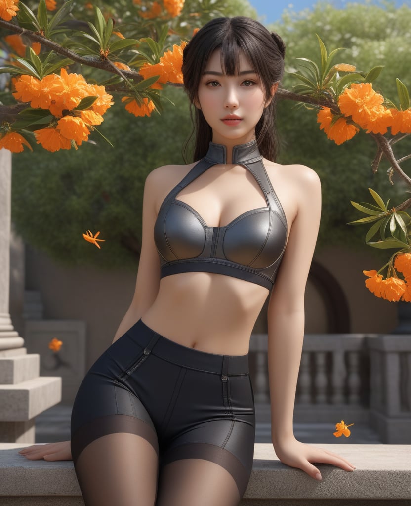 (,1girl, ,best quality, )masterpiece, fantasy, realistic,science fiction,mole, ultra realistic 8k cg, ,tamari \(flawless\),    ,  orange blossoms,  (()), (()),,pantyhose,