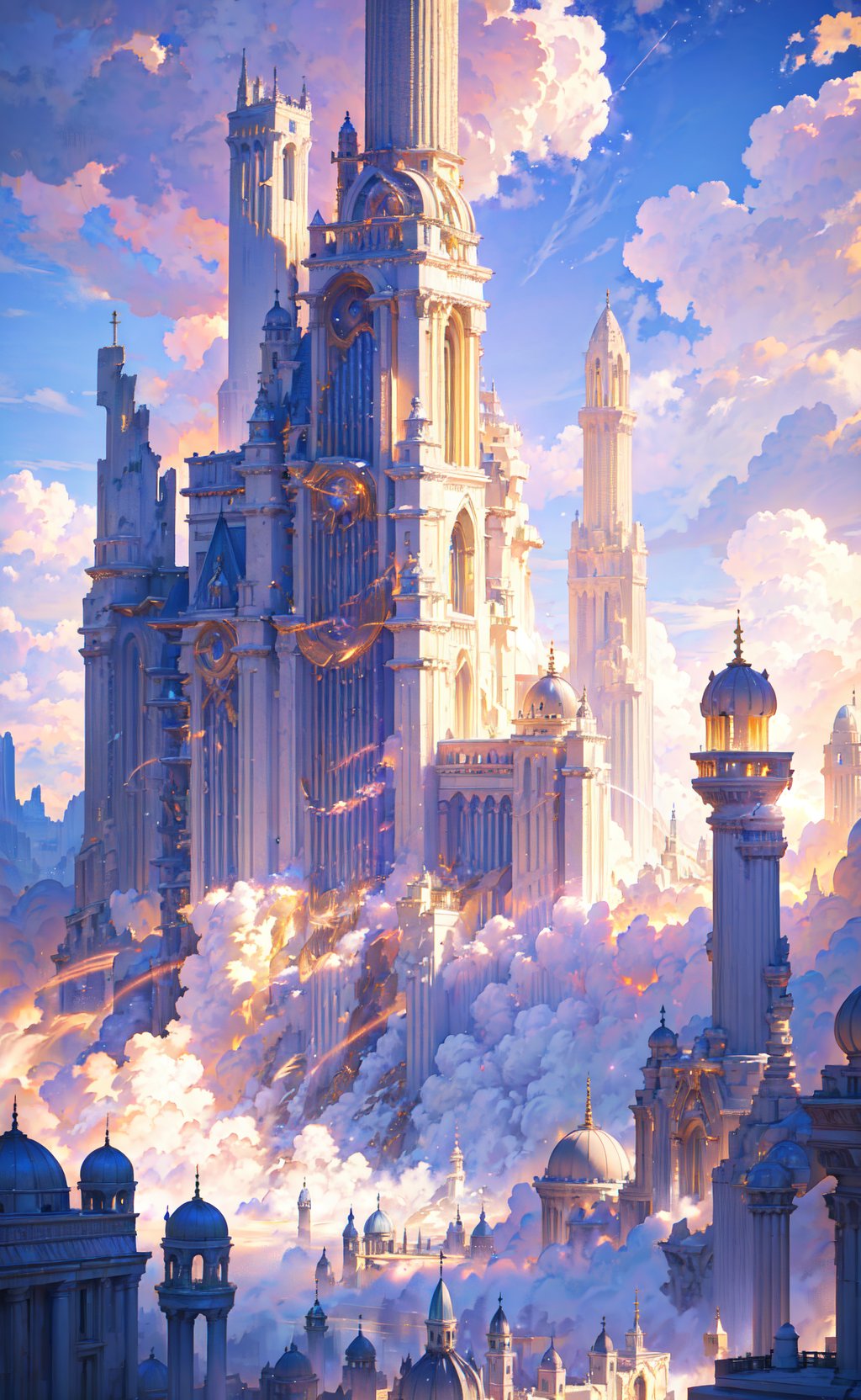 masterpiece, best quality, realistic, detailed background, the forgotten city made of white marble, grand, epic, fantasy, mystical, sunbeam, soft lighting, volumetric lighting, dramatic