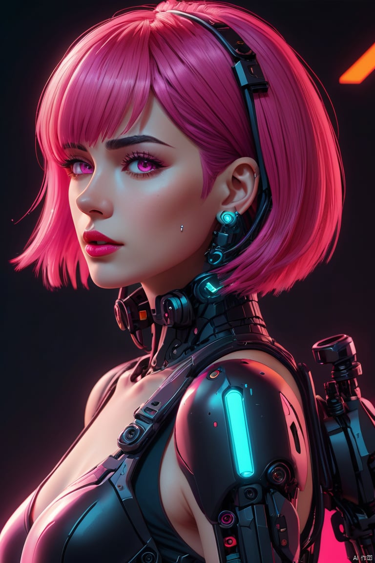 Anime Artwork Lucy (Cyberpunk),  Pink Short Hair,  Pink Eyes,  Red Lips,  (Front),  (Full Body),  Bodysuit,  Punk Stud Earrings,  Bossy,  Brave,  Key Visual,  Vibrant,  High Detail,  Illustration,  Short Straight Hair,  Futurism,  NFT Art,  Solid Color Background,  Robotic Arm,  Cartoon Coloring,  Tendal Effect. Non-Realistic Rendering Transparency,  Color Tilt,  Animation,  Blender Geometry Art,  Intrlligence 4k Image,  Epic,  Cinematic Effects,  Neon Cold Pounding,  Octane Rendering,  OC,  8k