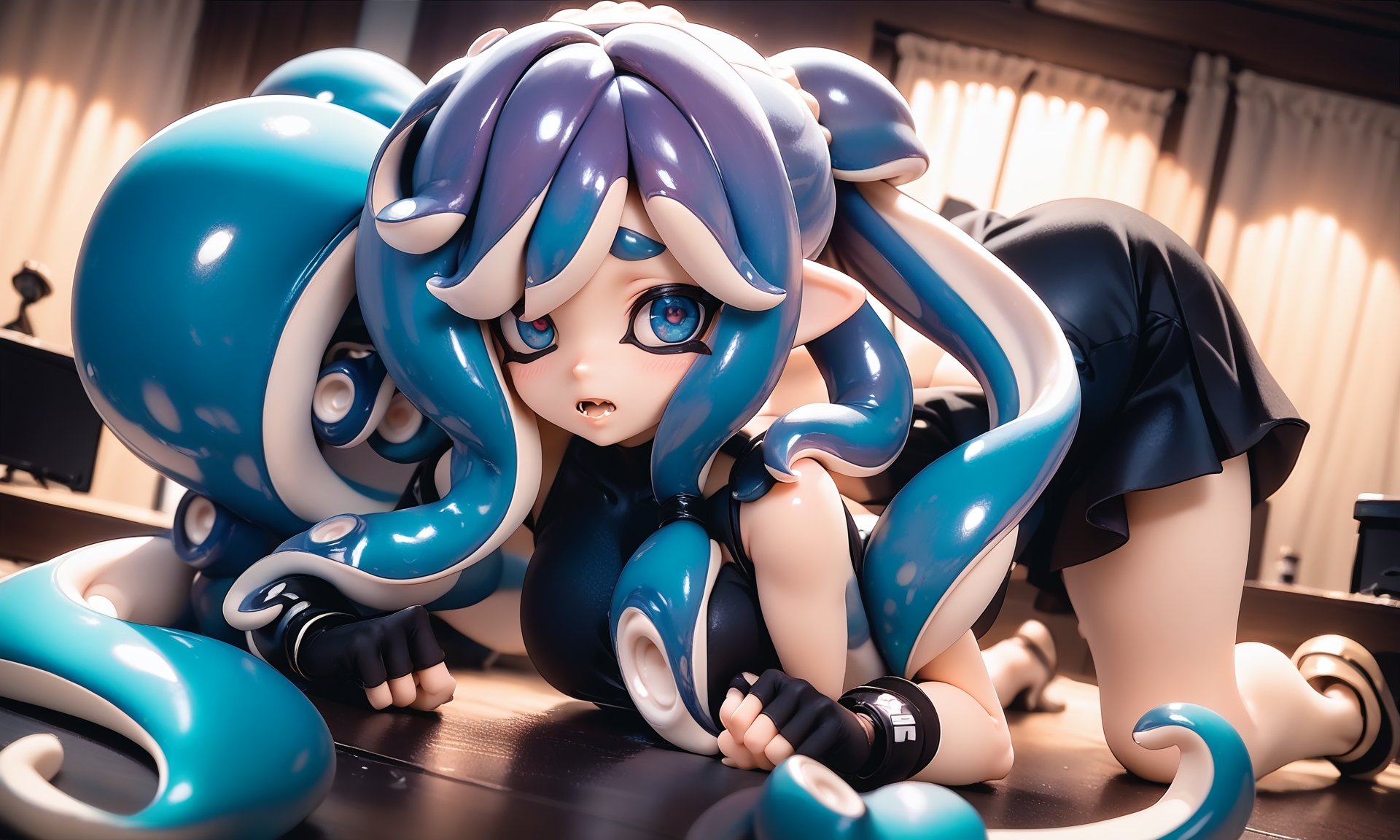 score_9,score_8_up,score_7_up,PVCstyle,BREAKoctoling_girl, splatoon \(series\), 1girl, tentacle_hair, blue_eyes,indoors,stage,